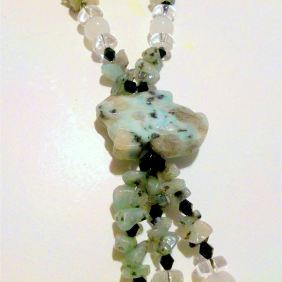 Amazonite Carved Rabbit Genuine Stone and Glass Bead Tassel Necklace - Picture 3 of 6